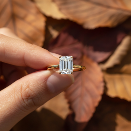 14K Yellow Gold Emerald Cut Moissanite Diamond Solitaire Engagement Ring
