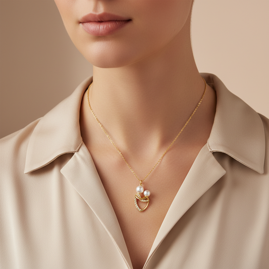 Celestial Bond Pearl & Moissanite Diamond Charm Necklace