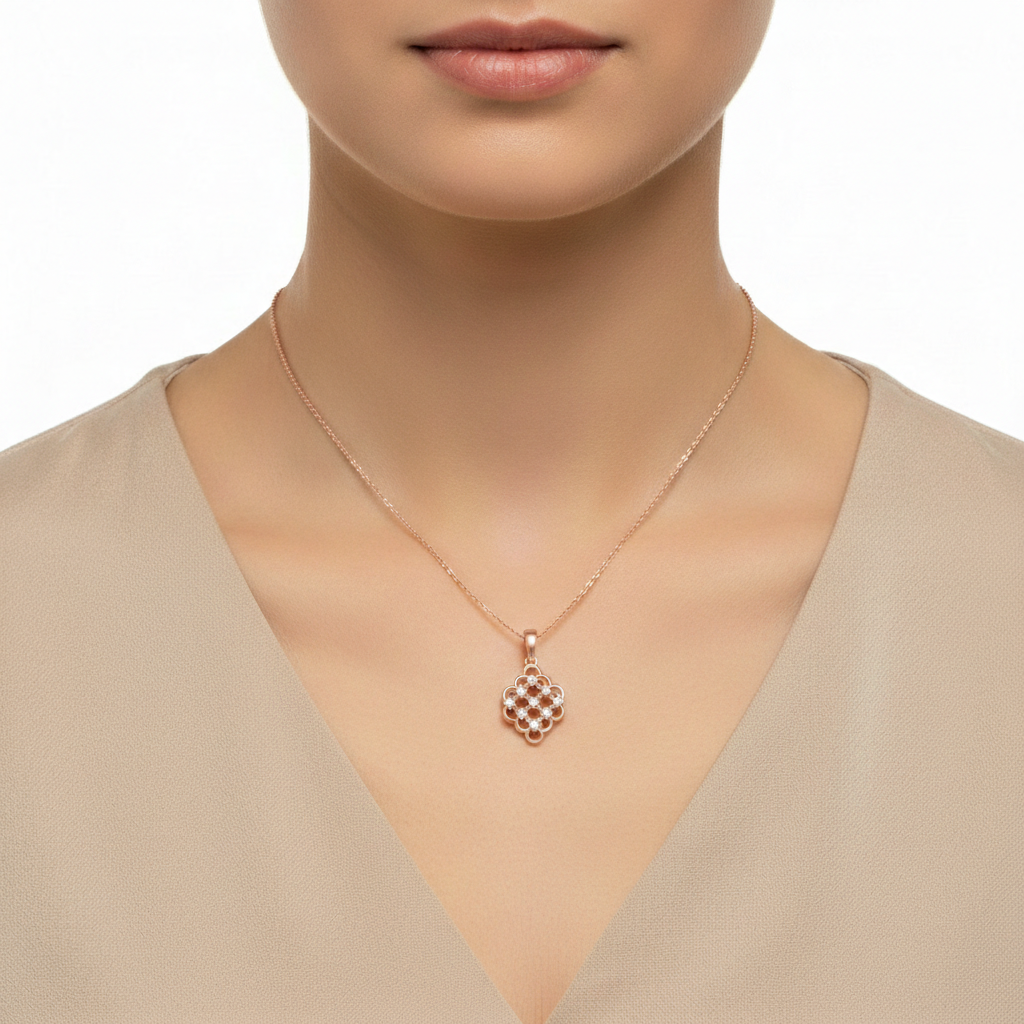 Elegant Rose Gold Lab Grown Diamond Lattice Pendant