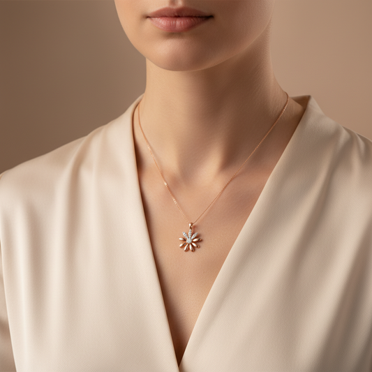 Contemporary Gold Blossom Lab Grown Diamond Pendant