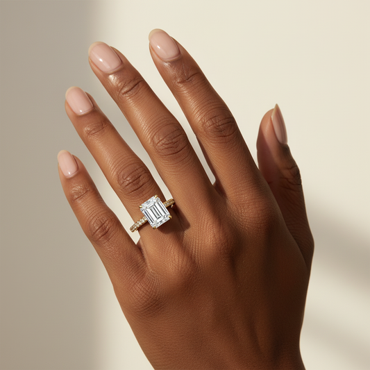 14K Yellow Gold Emerald Cut Moissanite Diamond Engagement Ring