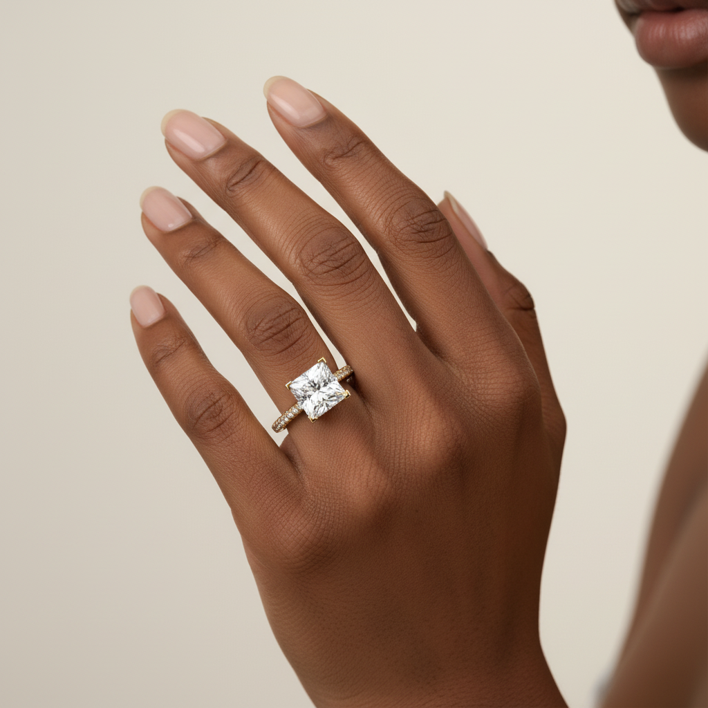 Princess Cut Moissanite Diamond Halo Bridal Ring