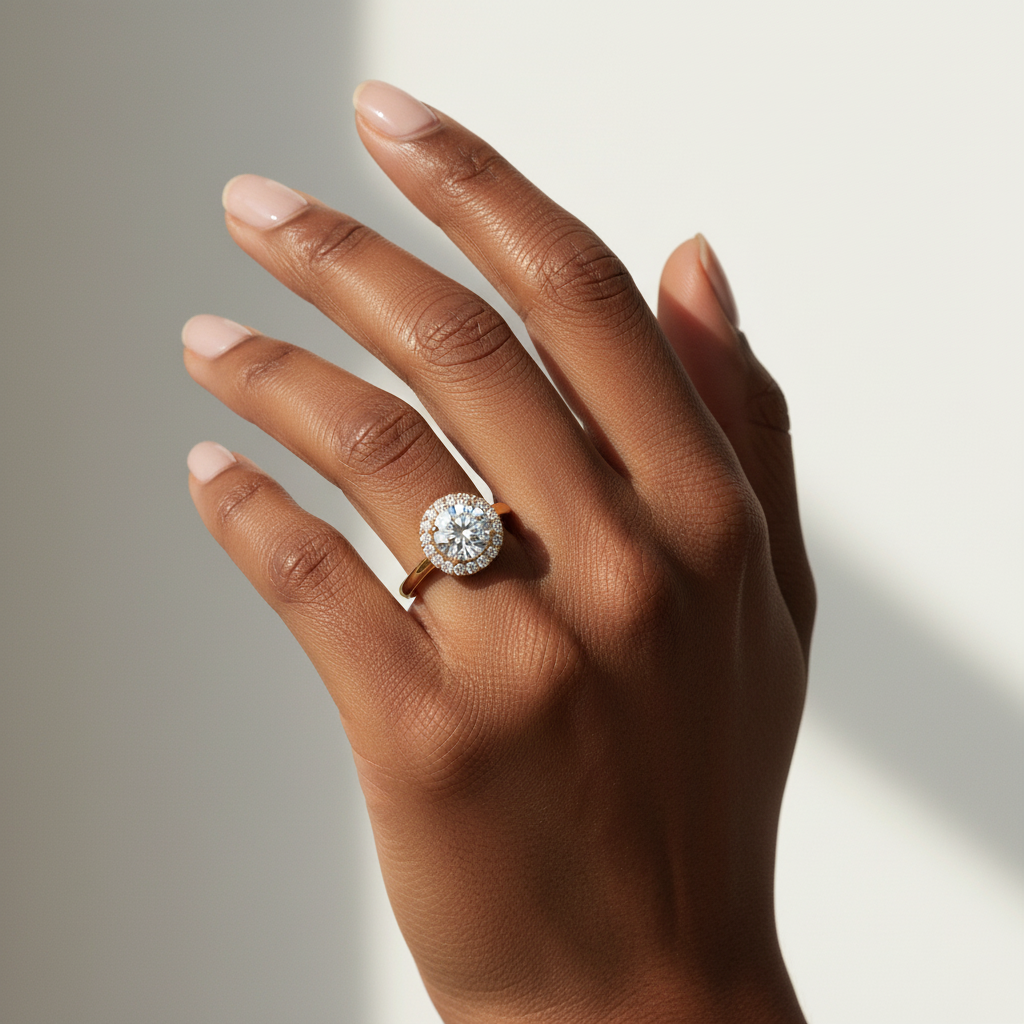 1.50 CT Round Moissanite Halo Wedding Ring with Shared Prong Setting