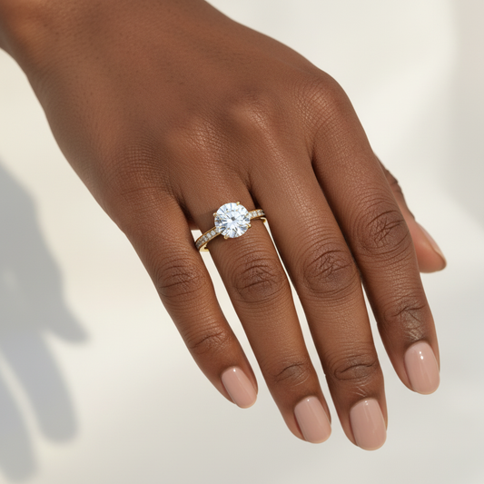 Round Moissanite Diamond Channel Set Pave Wedding Ring