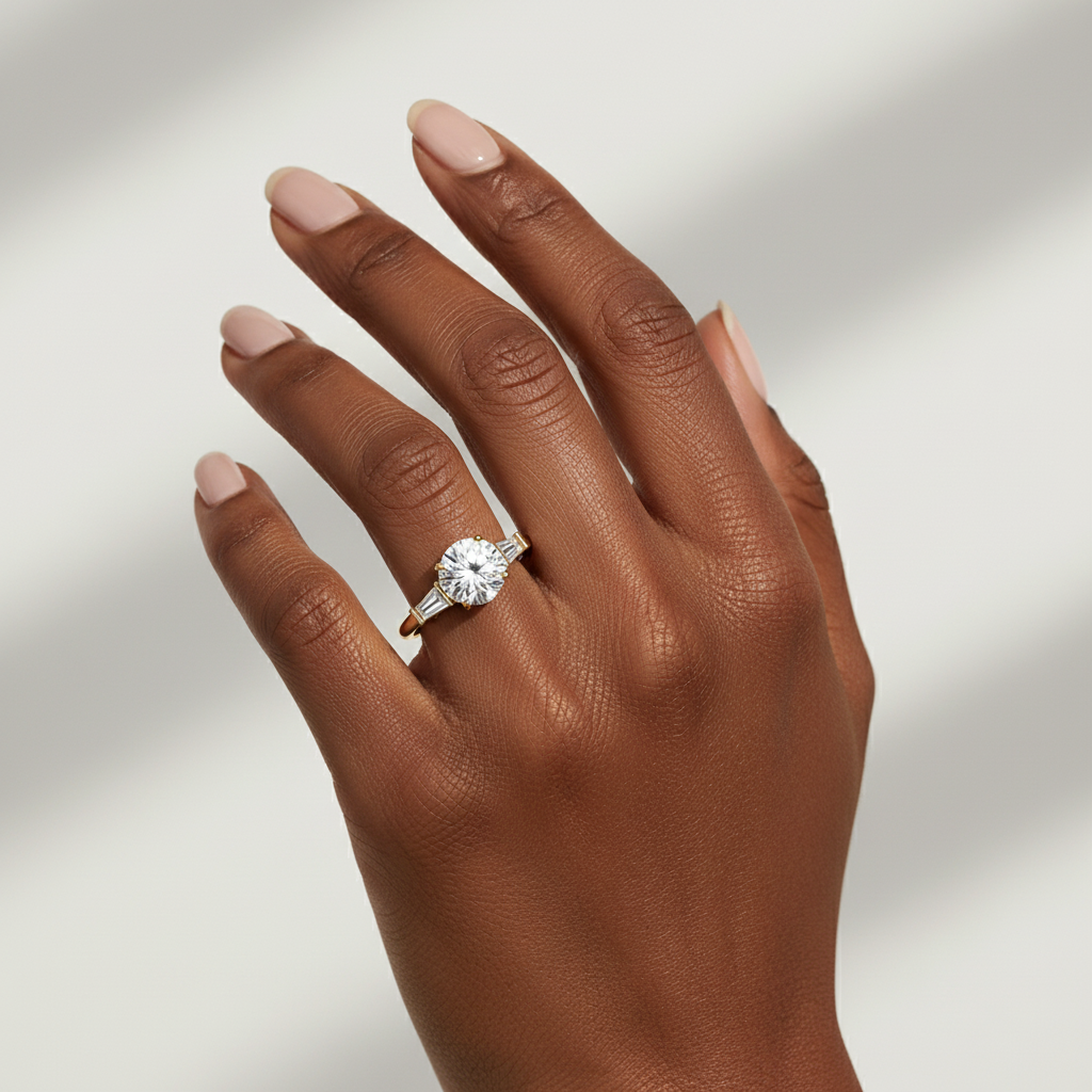 2.00 CT Round Moissanite Ring with Tapered Baguette Accents