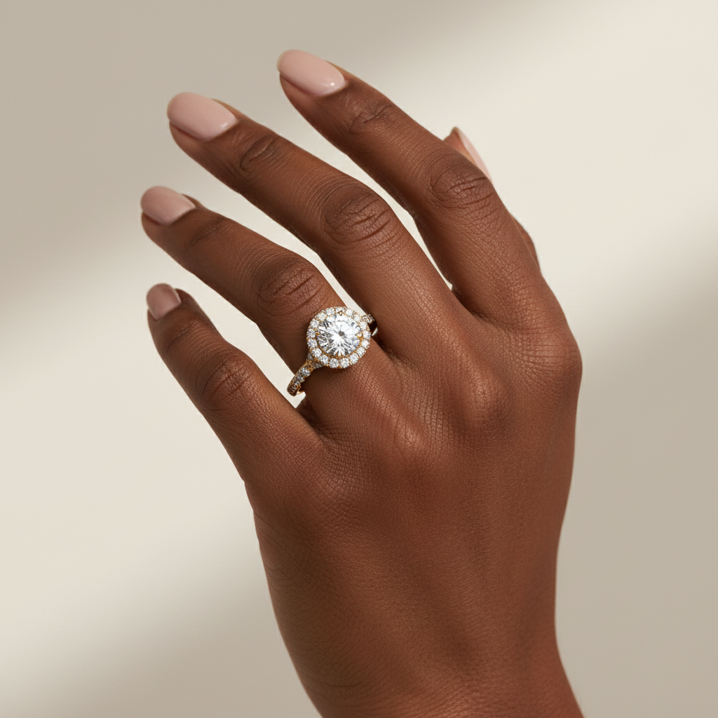 Round Cut Moissanite Solitaire Halo Bridal Ring