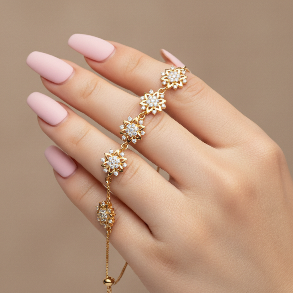 Delicate Flower Lab Grown Diamond Adjustable Gold Bracelet