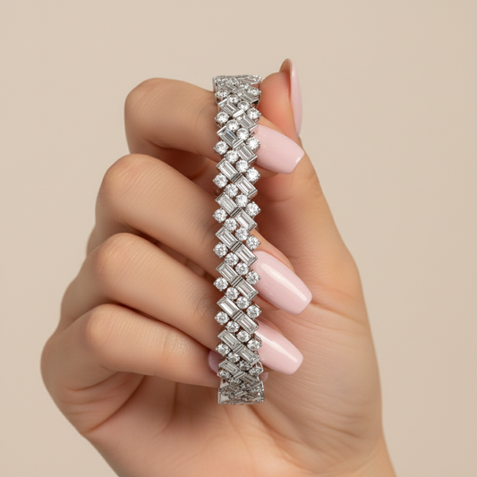 Luxury Baguette & Round Cut Moissanite Diamond Tennis Bracelet