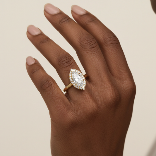 Marquise Cut Moissanite Halo Wedding Ring