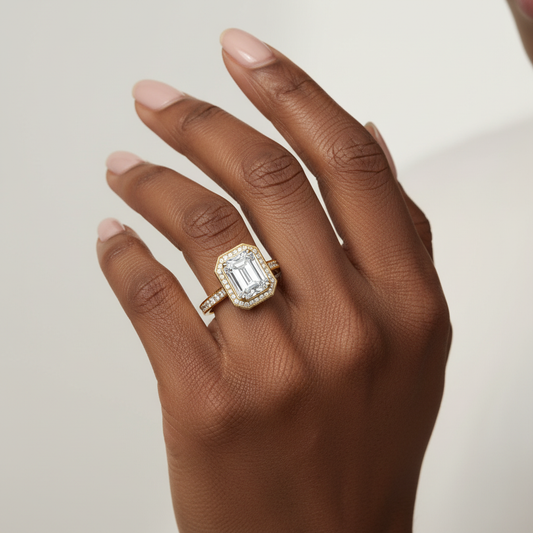 Emerald Cut Moissanite Channel Set Wedding Ring