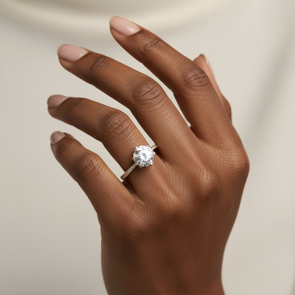 Six-Prong Round Moissanite French Pave Channel Setting engagement rings