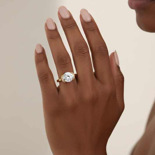 Round Solitaire Pave Setting Moissanite Diamond Ring Engagement Ring