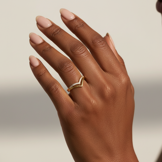 Round Cut Moissanite V Stacking Band | Yana Jewels