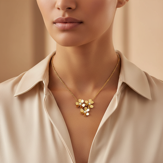 Triple Flower Lab Grown Diamond Gold Pendant