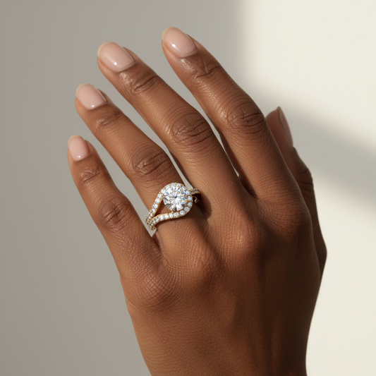 Round Cut Moissanite Diamond Infinite Halo Wedding Ring