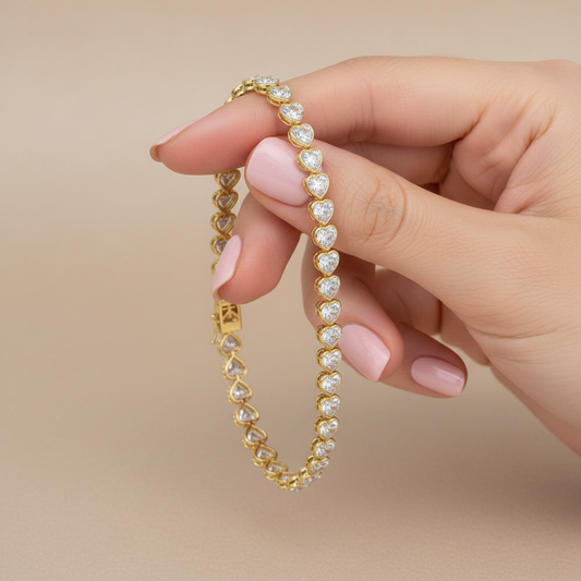 Heart Shaped Moissanite Diamond Bezel Tennis Bracelet