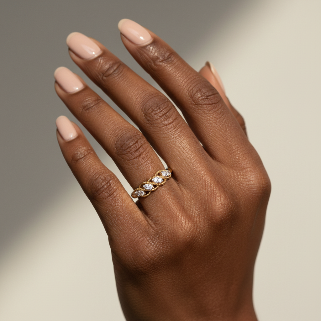 Round Cut Moissanite Diamond Keeya Band Wedding Ring