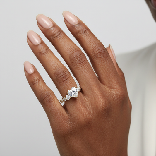 Heart & Round Trio 1.50 CT Moissanite Diamond Engagement Ring