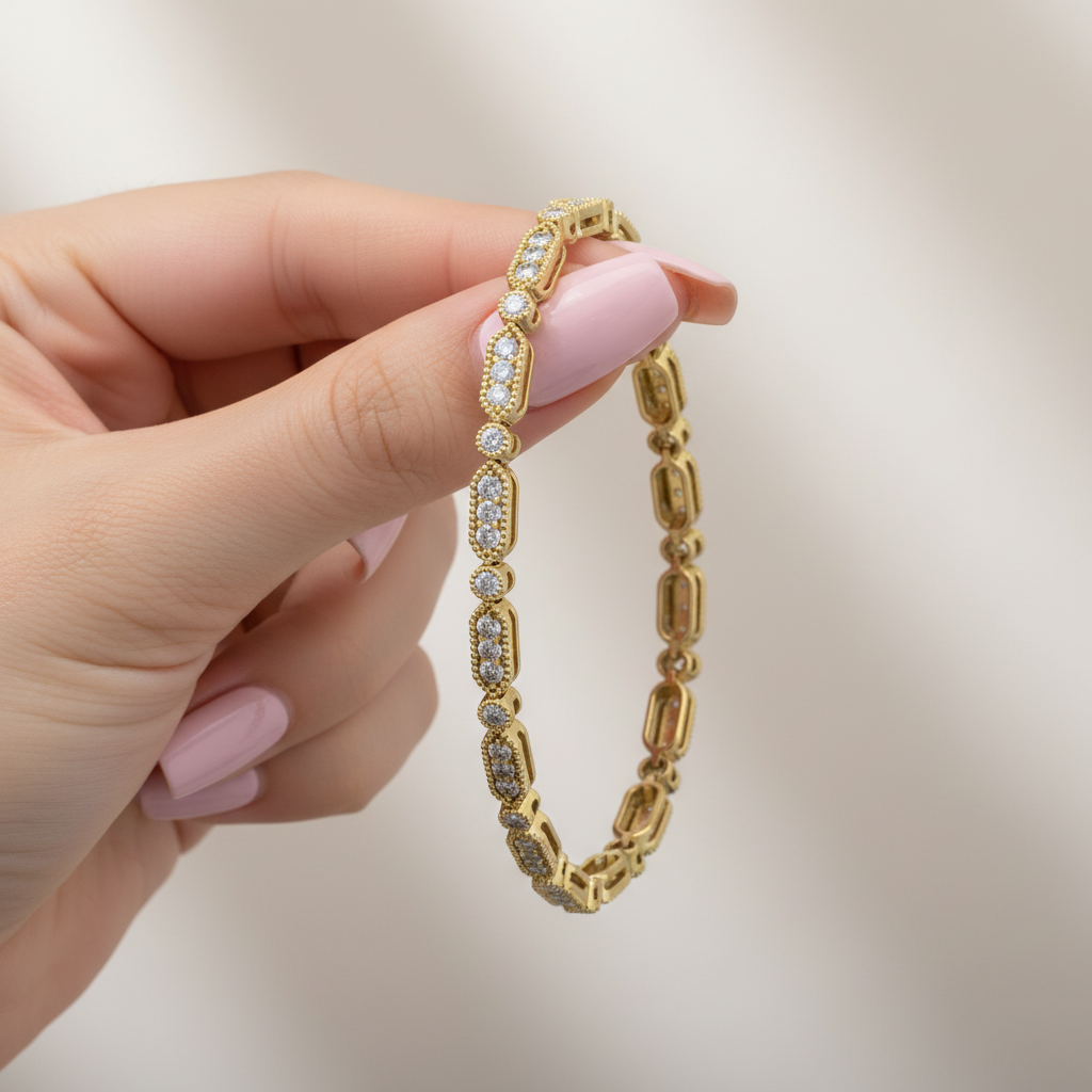 Round Cut Moissanite Diamond Pave Tennis Bracelet