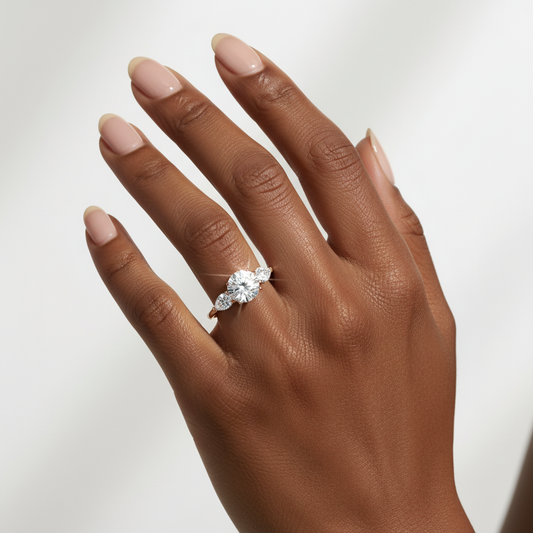 Round & Pear Moissanite Ring Trio Engagement Ring 1.5 CT | Yana Jewels