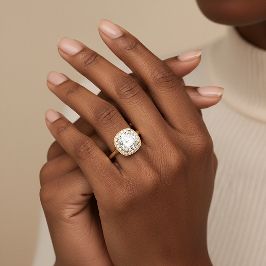 Cushion Cut Moissanite Diamond Halo Wedding Ring