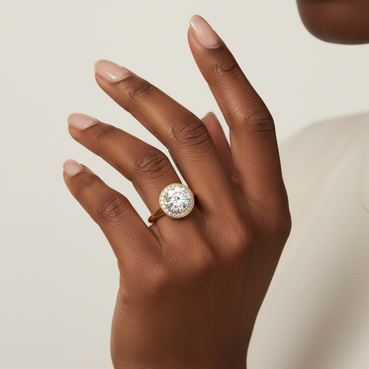 Round Cut Moissanite Diamond Halo Bridal Ring