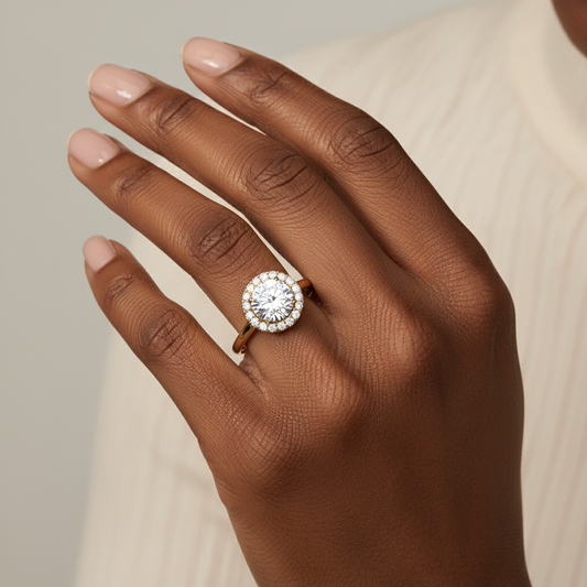 Round Cut Moissanite Halo Bridal Ring with Shared Prong Diamonds