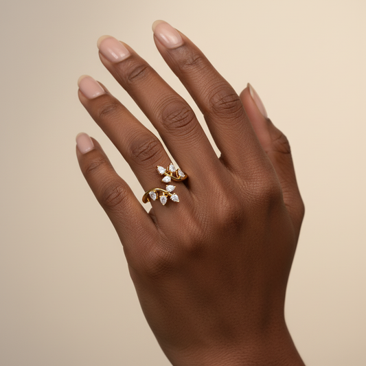Pear Cut Moissanite Leaf Branch Wrap Ring