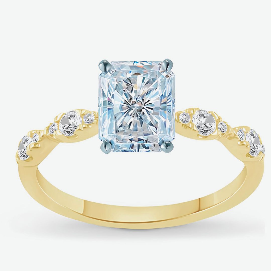 Radiant Lab Grown Diamond Engagement Ring with Floating Marquise Side Accents