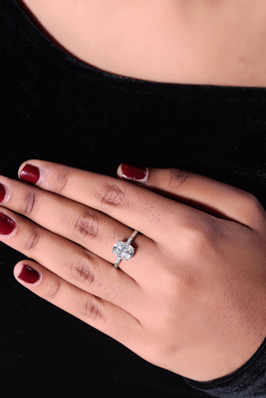 Lab Grown Diamond 2.0 CT Cushion Cut Three Stone Engagement Ring with Baguettes | IGI Certified | Exquisite Gift for Her Birthday Gift