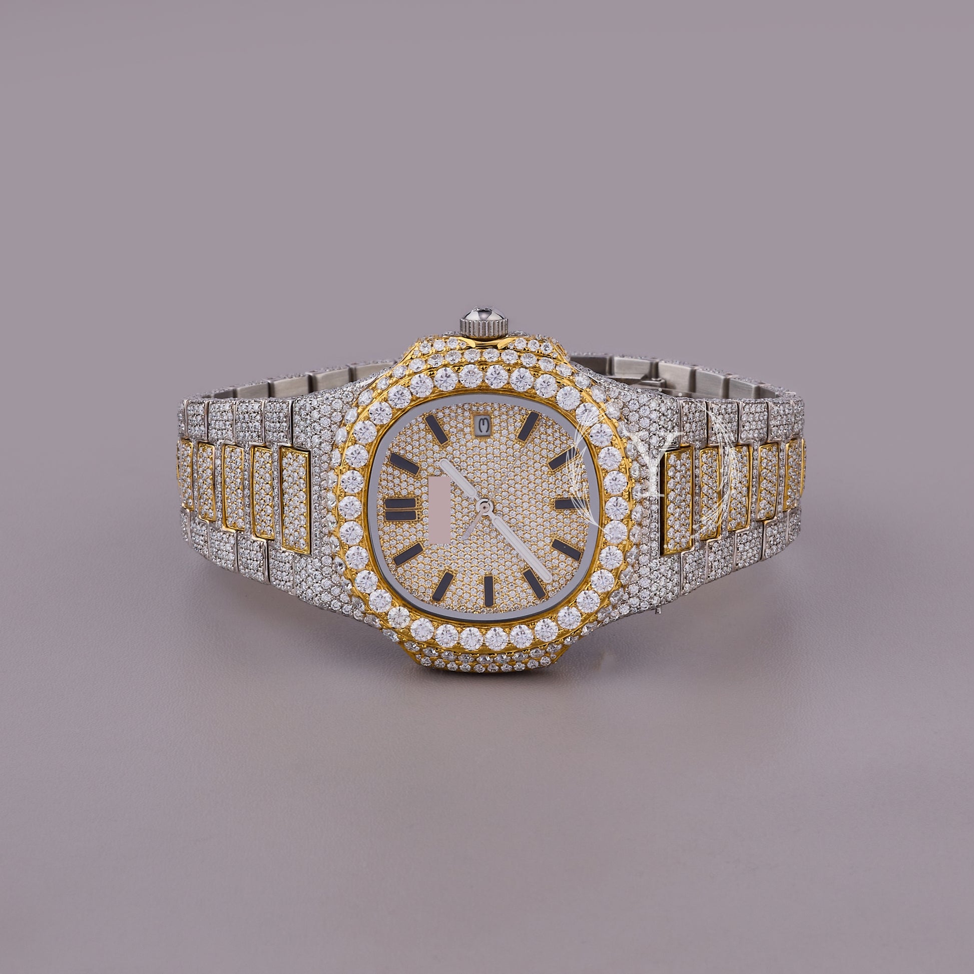 luxury two tone moissanite watch round bezel iced out