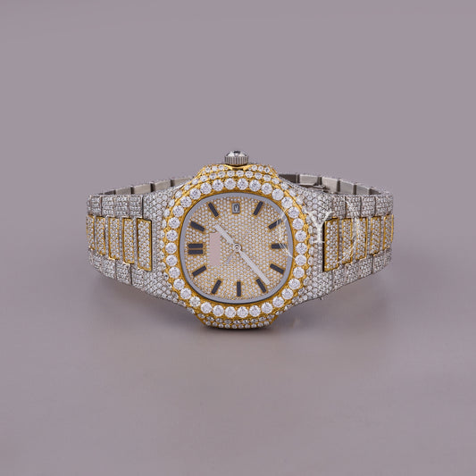 luxury two tone moissanite watch round bezel iced out