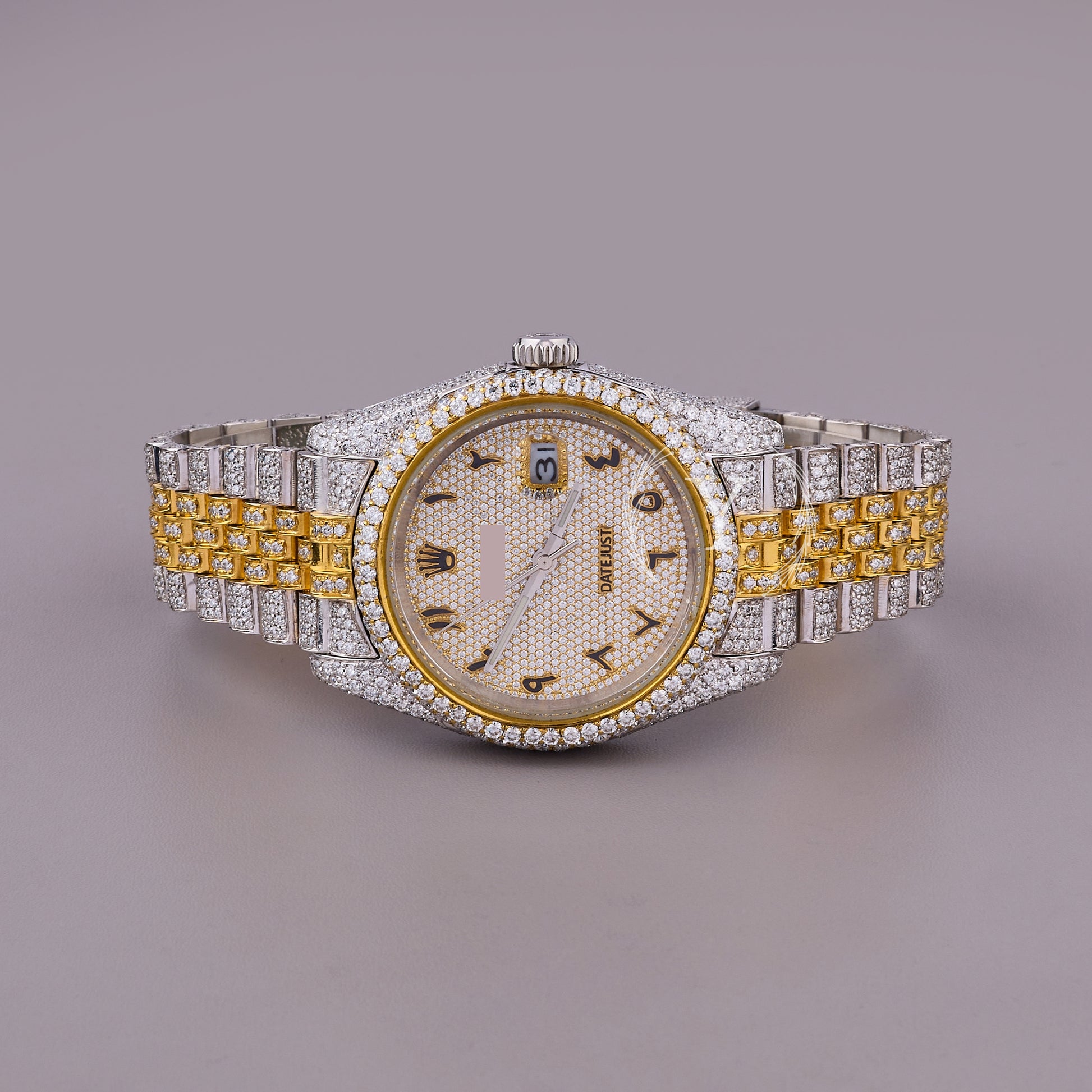 luxury moissanite watch arabic dial two tone iced out