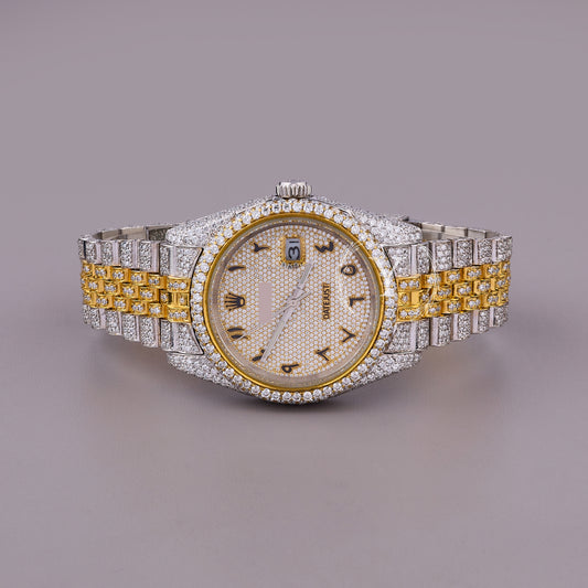luxury moissanite watch arabic dial two tone iced out