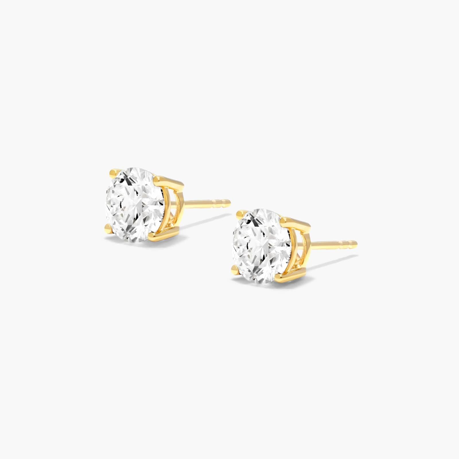 18K Yellow Gold Four Prong Round Brilliant Lab Created Diamond Stud Earrings