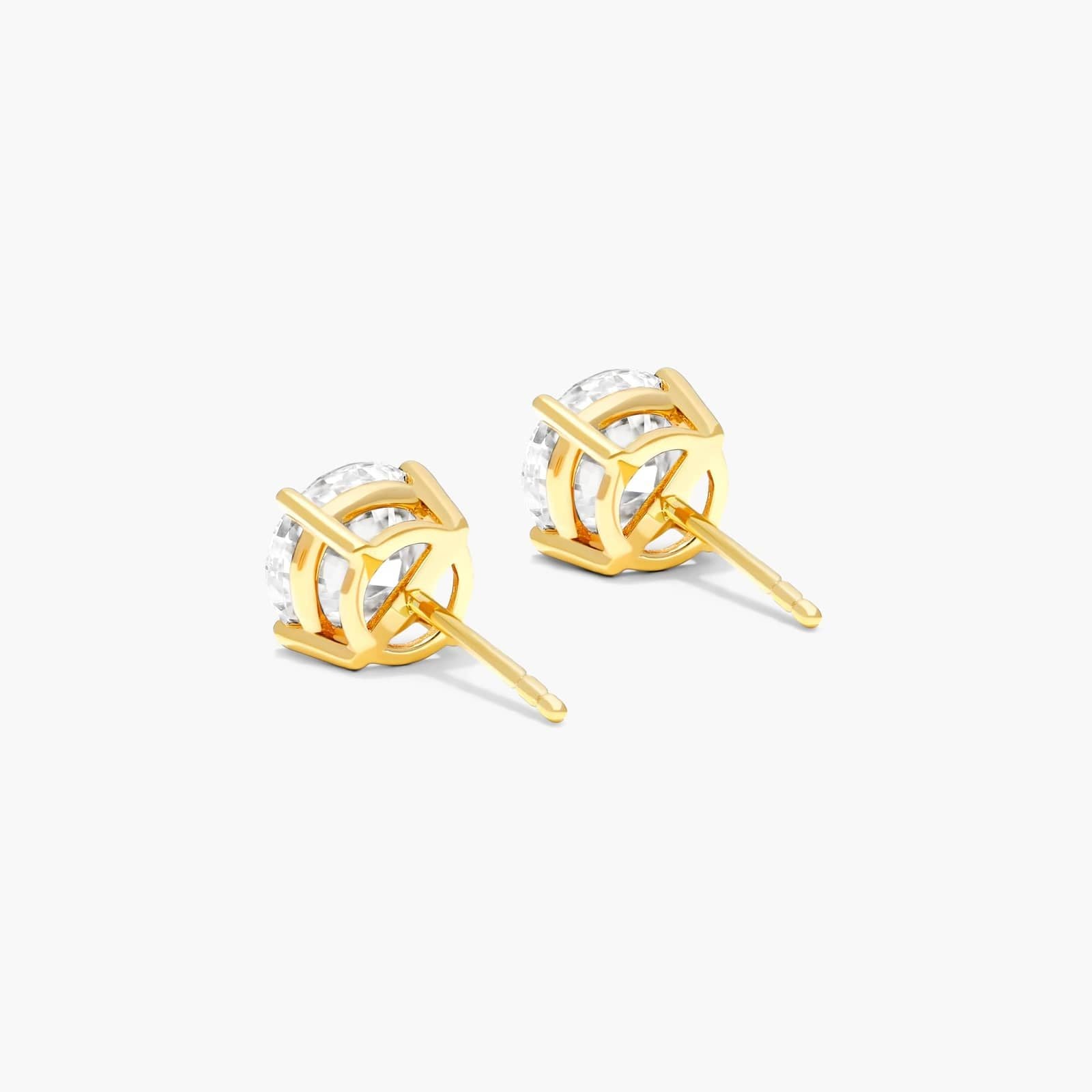 18K Yellow Gold Four Prong Round Brilliant Lab Created Diamond Stud Earrings