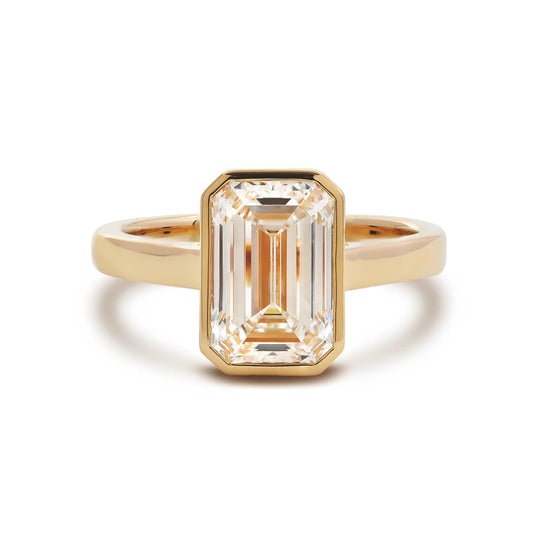 14K Yellow Gold 2CT Emerald-Cut Moissanite Diamond Bezel Setting Solitaire Ring