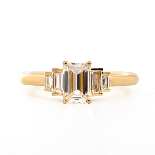 14K Gold 1CT Emerald-Cut Moissanite Diamond Five-Stone Engagement Ring