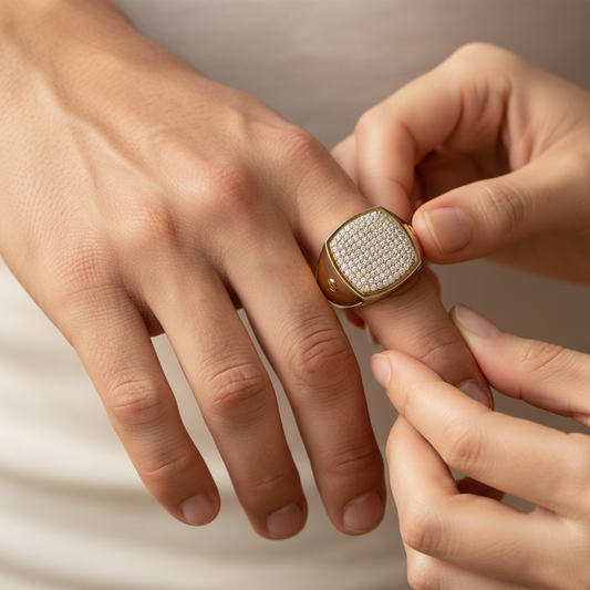 Square Pave Moissanite Mens Signet Ring in Two Tone Gold (Copy)