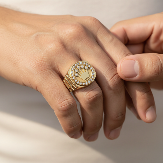 Lab Grown Diamond Crown Signet Ring in Gold