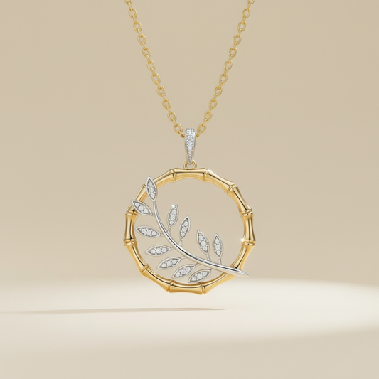 Golden Bamboo Whisper Moissanite Diamond Pendant