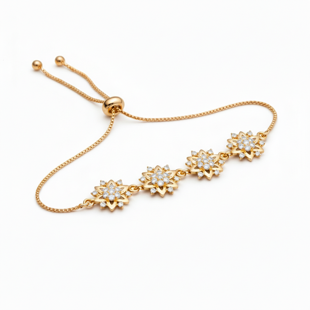 Delicate Flower Moissanite Diamond Bracelet with Adjustable Slider