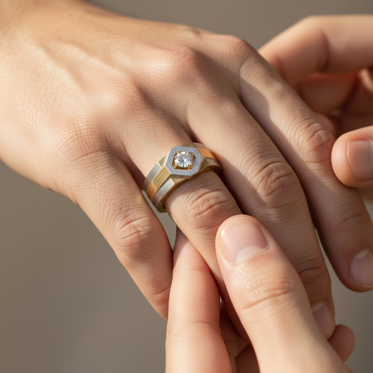 Mens Two Tone Geometric Moissanite Diamond Ring