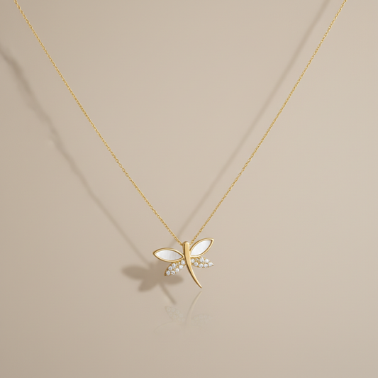 Golden Whisper Moissanite Diamond Dragonfly Necklace