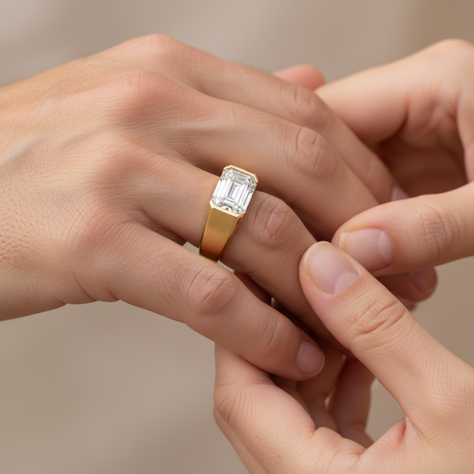 Apex Emerald Cut Moissanite Diamond Gold Ring