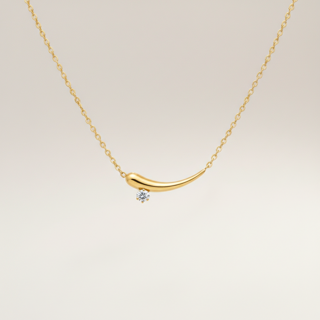 Sculpted Curve Moissanite Diamond Pendant in Yellow Gold