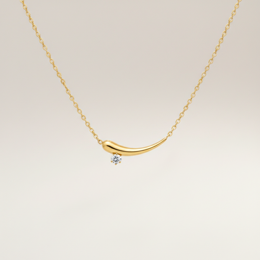 Sculpted Curve Moissanite Diamond Pendant in Yellow Gold