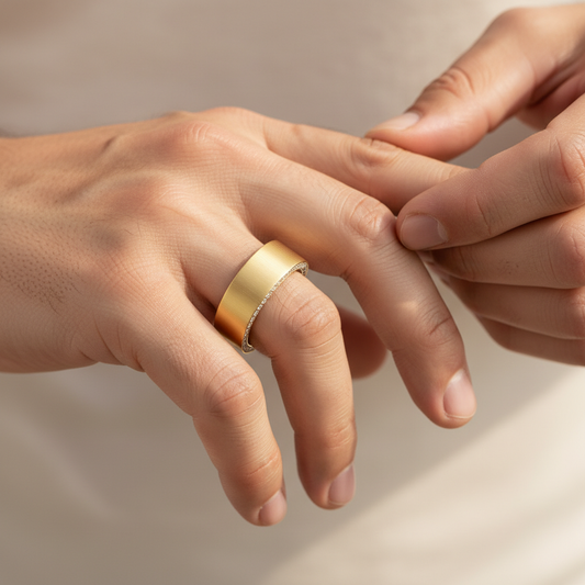 Men’s Matte Gold Wedding Band with Inner Lab Grown Diamonds
