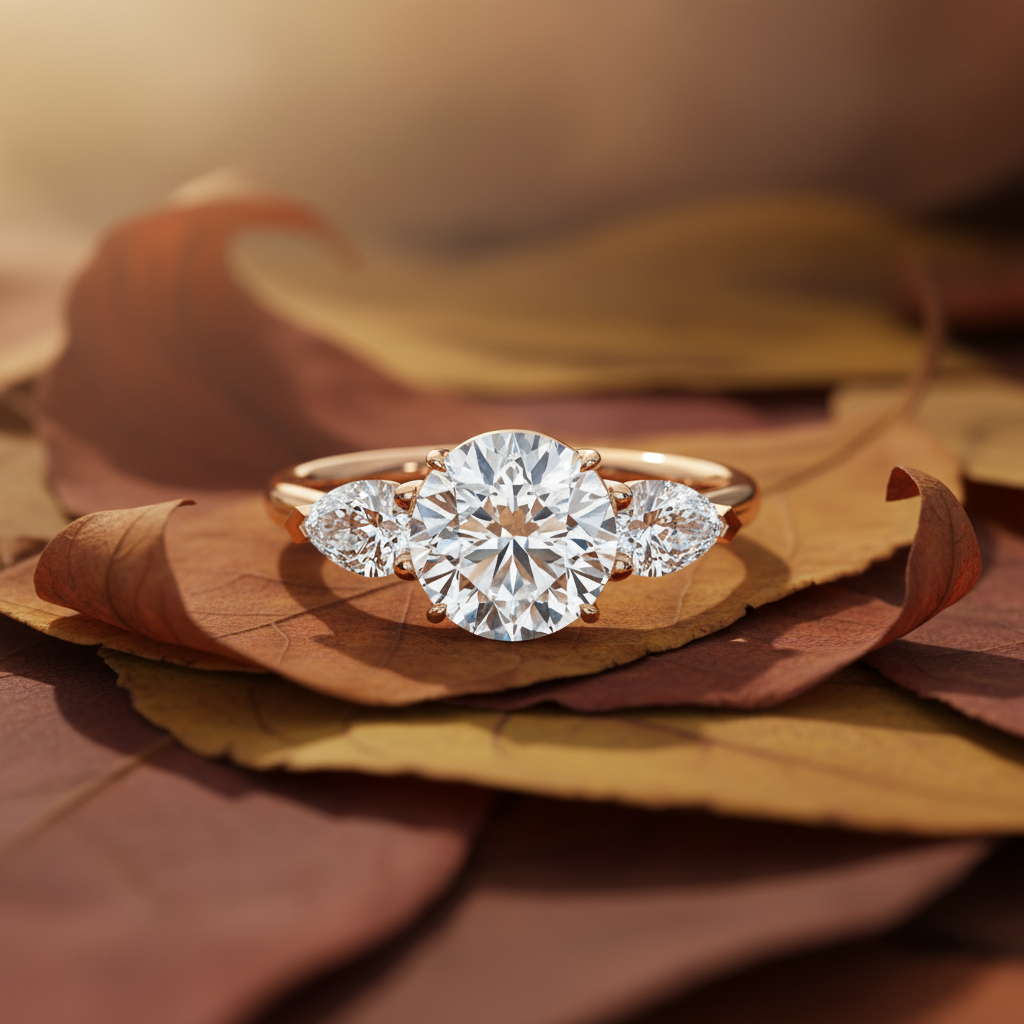 Round & Pear Moissanite Ring Trio Engagement Ring 1.5 CT | Yana Jewels