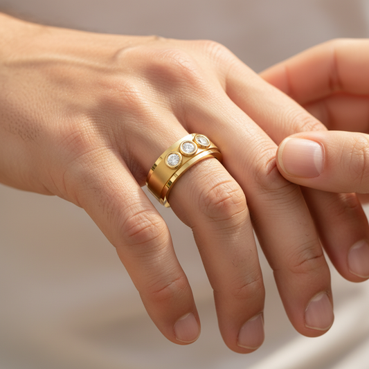 Trinity Crown Round Cut Moissanite Diamond Gold Ring